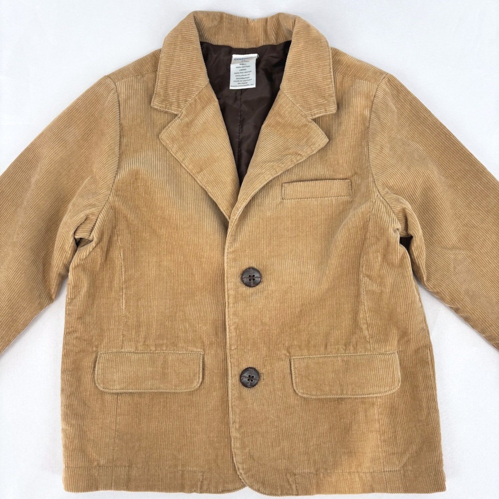 Vintage 00s Gymboree Boys Corduroy Blazer Jacket Elbow Patches Tan Size 2T